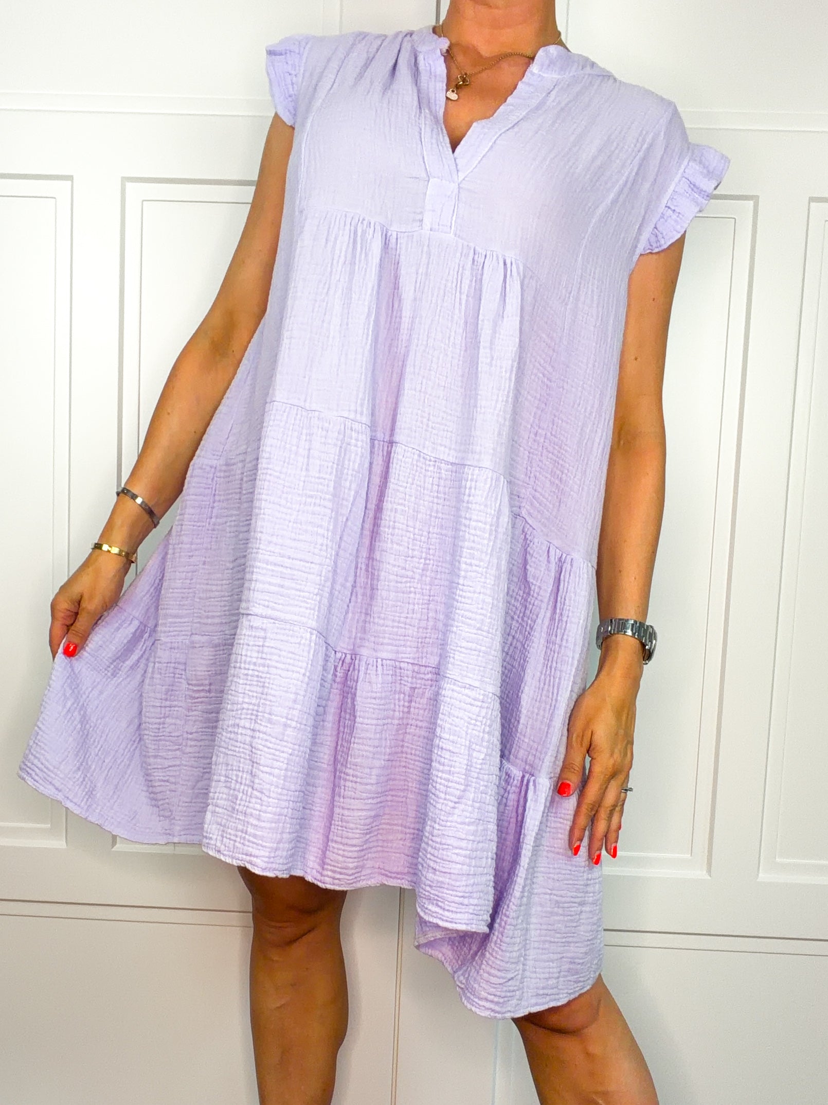 Musselin-Kleid in Flieder | 100 % Baumwolle | Gr. 36–42