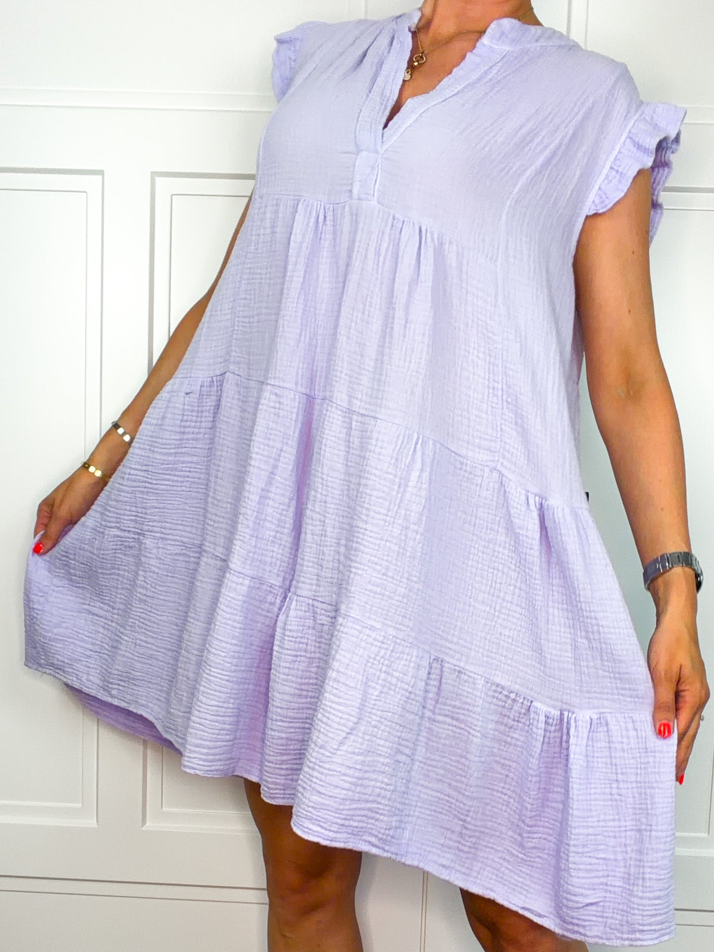 Musselin-Kleid in Flieder | 100 % Baumwolle | Gr. 36–42