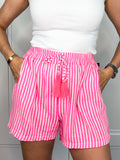 Musselin-Shorts in Neonpink/Weiß | 100 % Baumwolle | Gr. 36–42