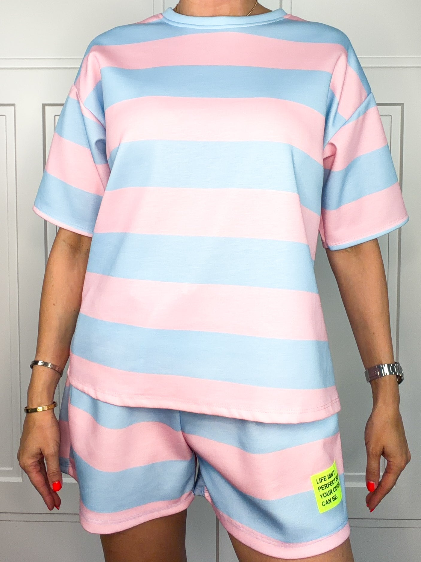 Oberteil – Streifen-Shirt in Hellrosa/Babyblau