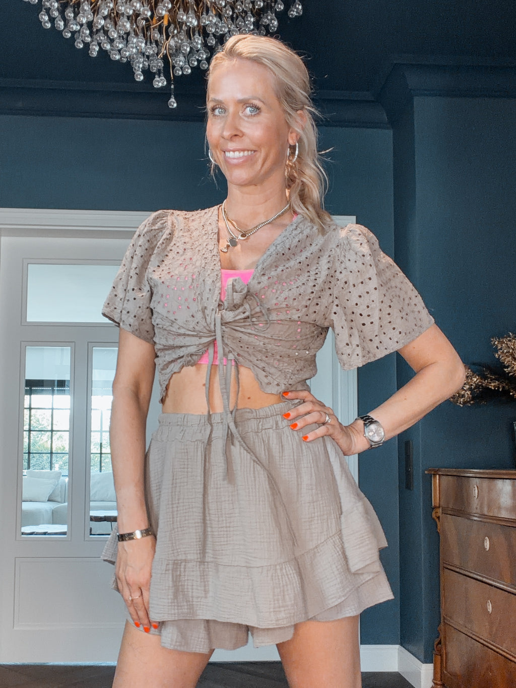 Lochmuster-Bluse in Taupe | 100 % Baumwolle | Gr. 36–42 (Kopie)