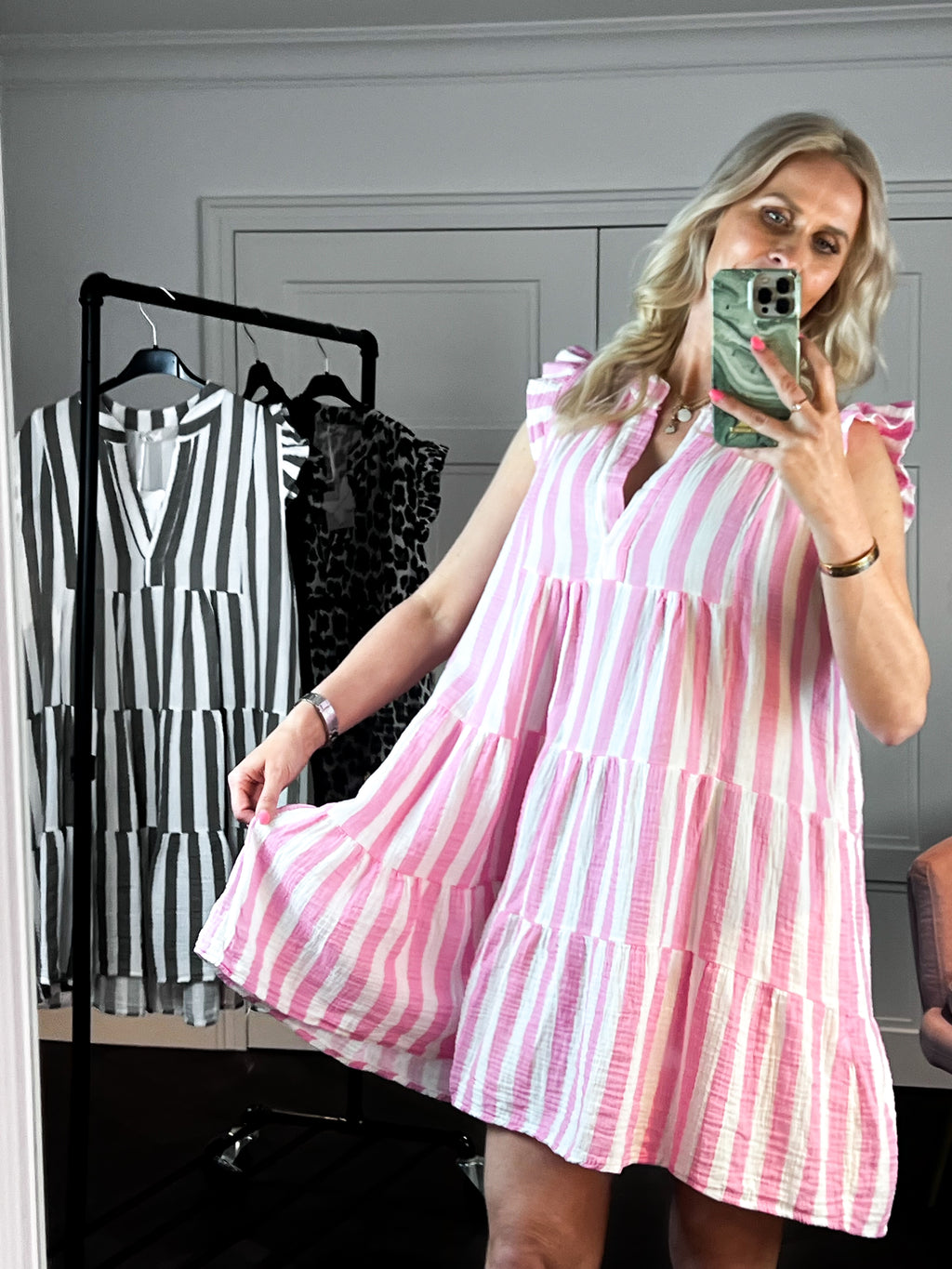 KLEID Musselin rosa gestreift