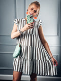 KLEID Musselin taupe gestreift