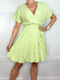 Musselin-Wickelkleid Neon Grün | 100 % Baumwolle | Gr. 36–42