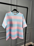 T-SHIRT rosa und hellblau gestreift