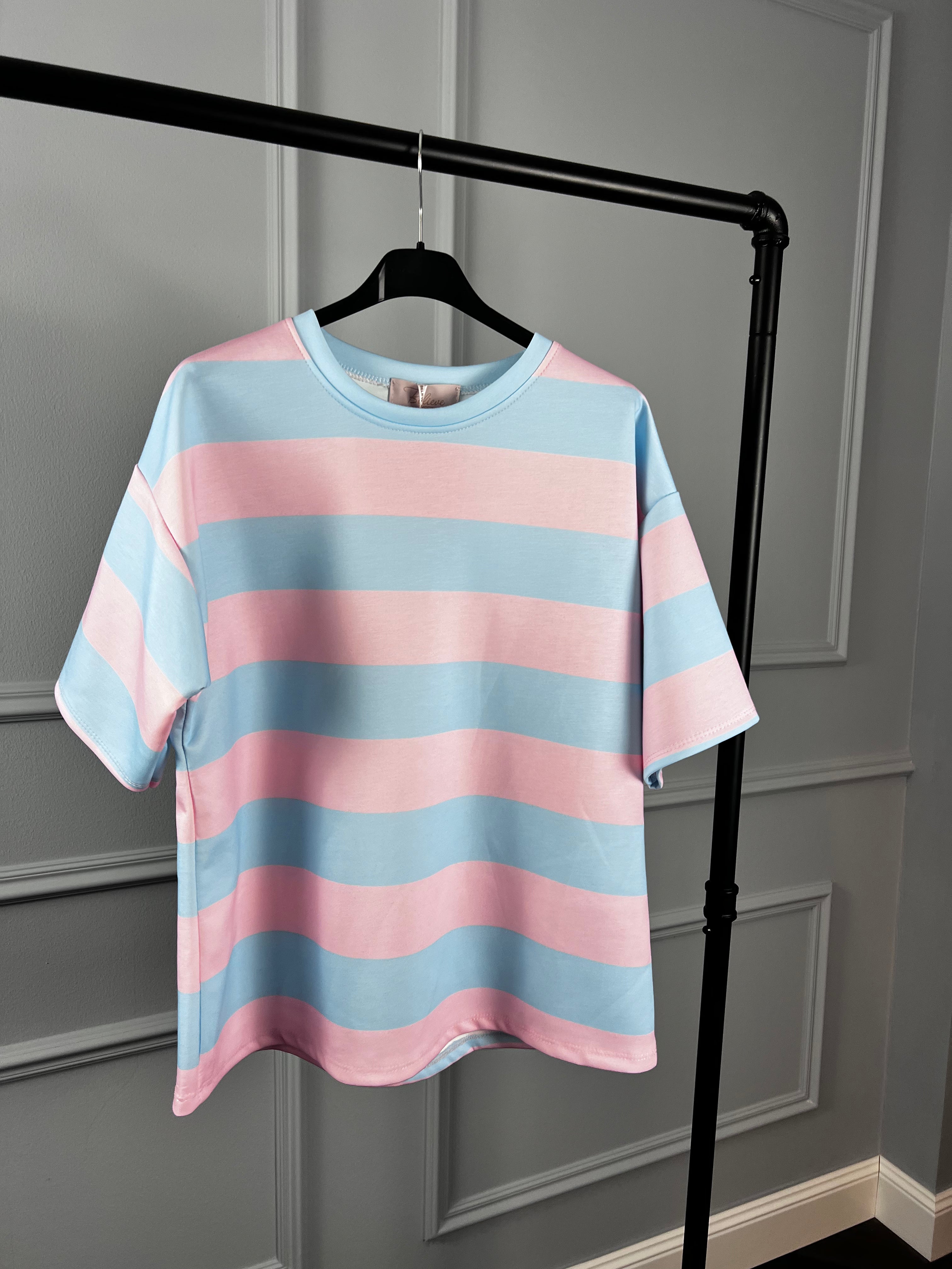 T-SHIRT rosa und hellblau gestreift
