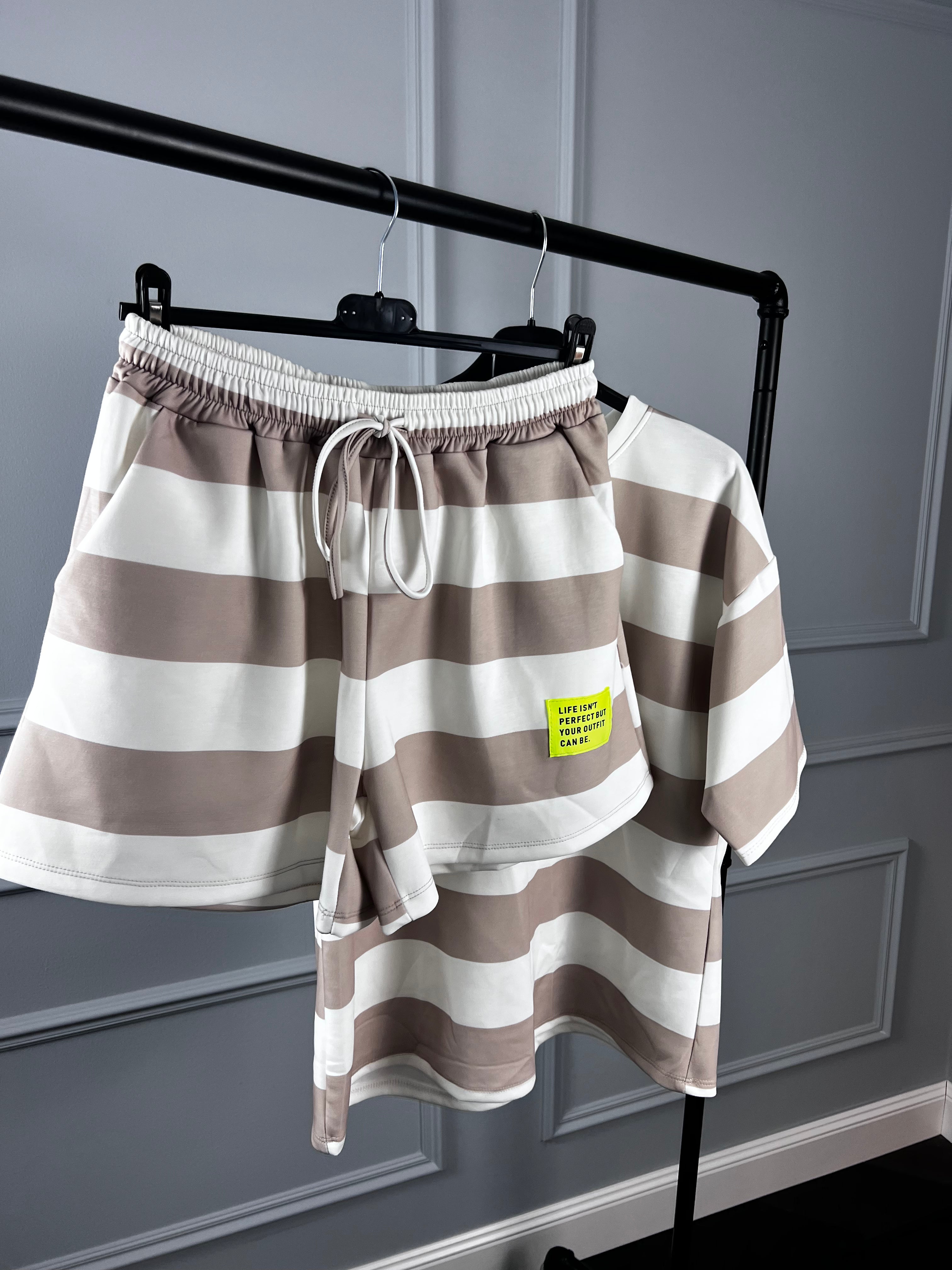 ZWEITEILER beige und weiß gestreift
