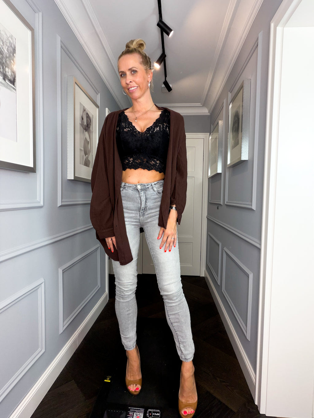 Luftige XXL-Musselin-Bluse in Braun