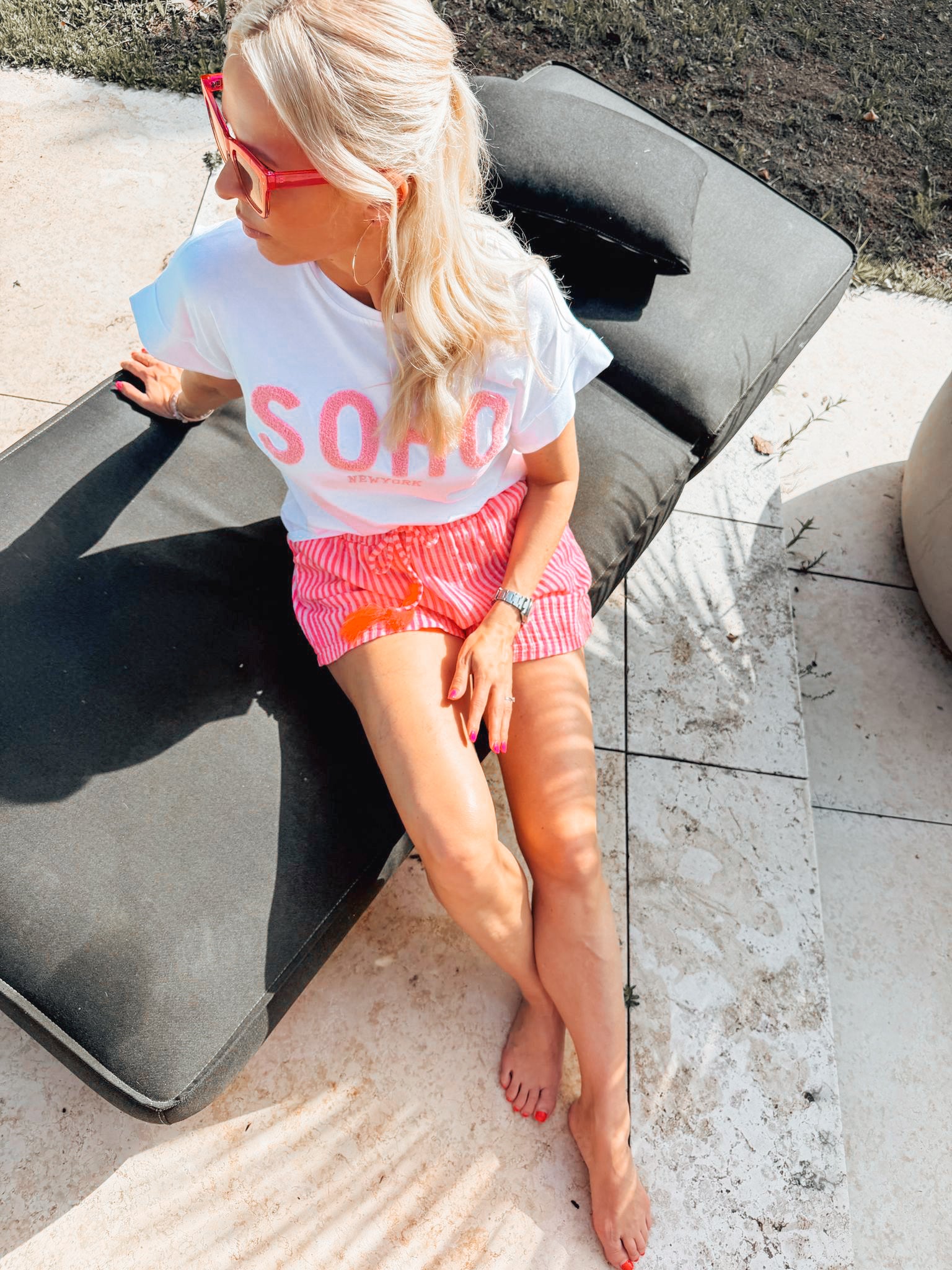Musselin-Shorts in Neonpink/Weiß | 100 % Baumwolle | Gr. 36–42