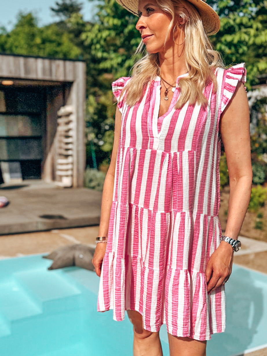 KLEID Musselin rosa gestreift