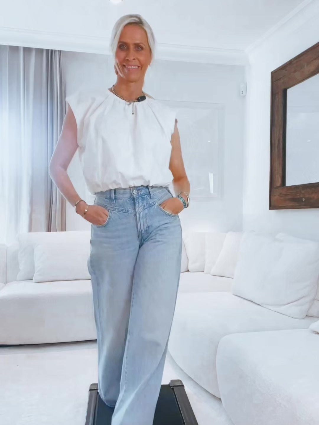 Baumwoll-Crop-Bluse in Braun